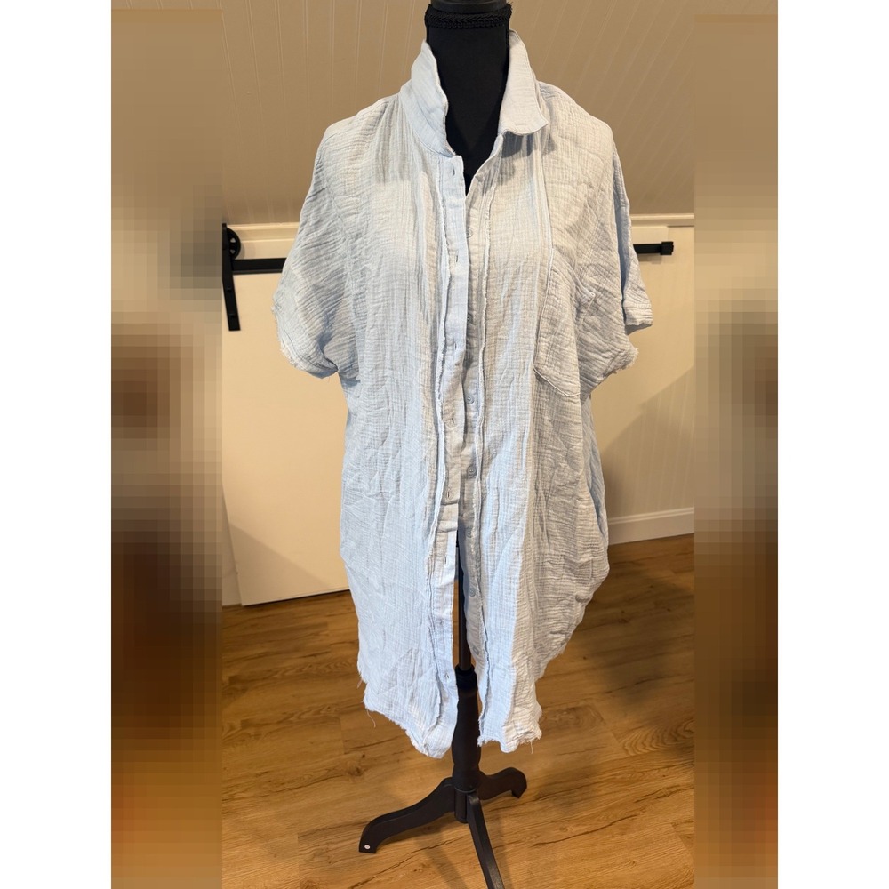 Paintcolors XXL Light Blue Cotton Gauze Button Down Shirt Cover Up Raw Hem NWT